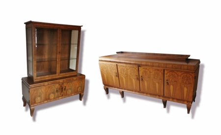 Komplet. Bufet i witryna Art Deco z 1930 roku.